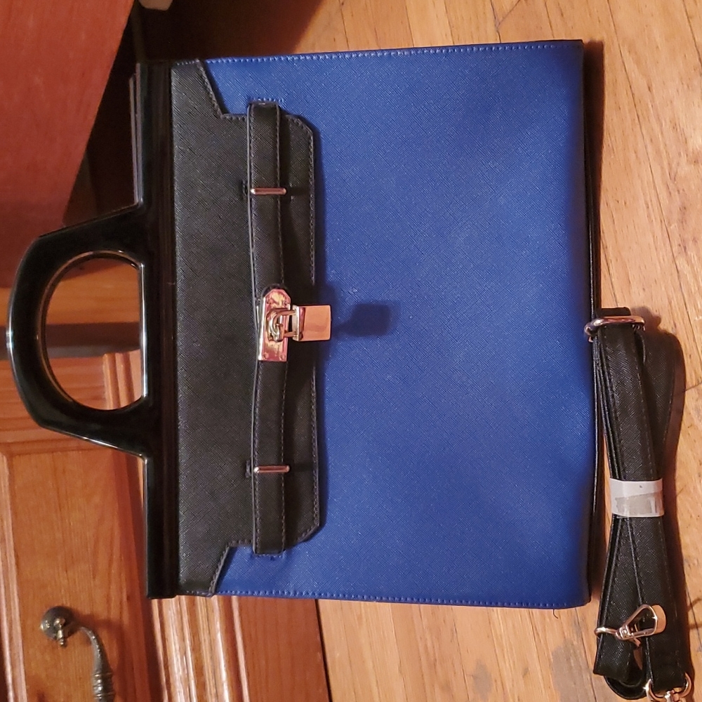 Navy and Black tote with cross body strap.